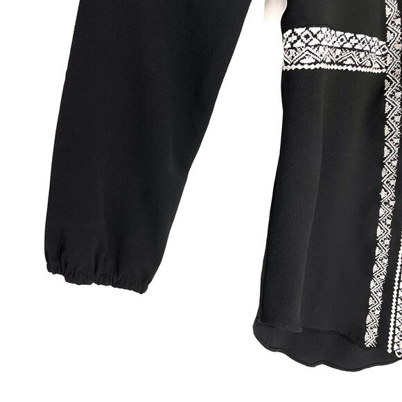 Rungolee Women’s Size XS Black Embroidered Button Front 3/4 Sleeve Boho Top - Picture 7 of 10